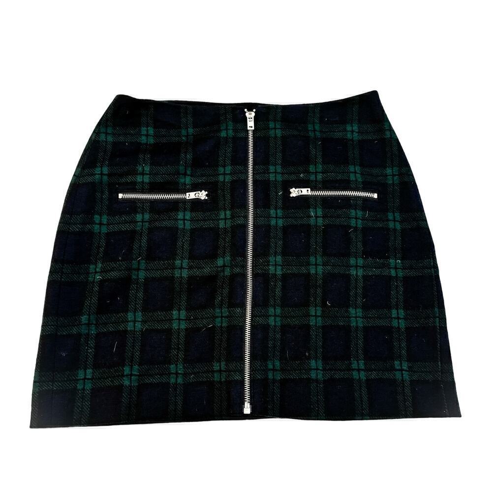 Madewell Tartan Zippered Plaid Checkered Skirt Green Navy Size 2